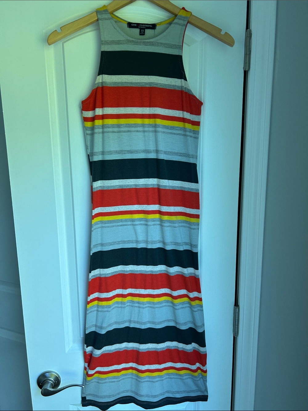 ONE CLOTHING Striped Sleeveless Maxi Dress in Red, Charcoal, Gray & Yellow - Picture 2 of 7